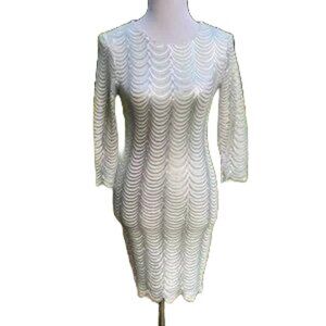 Long-Sleeved White Mini Dress with Silver Sequins